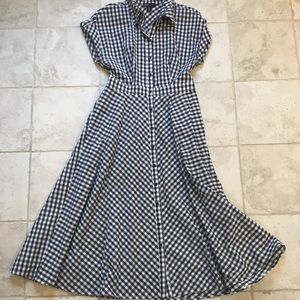 Jones New York Cotton navy check tea length dress